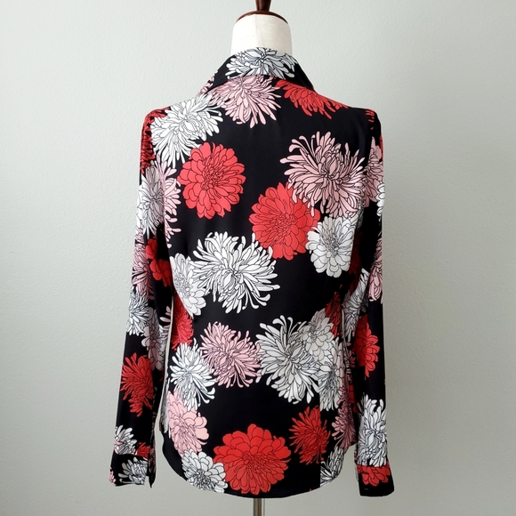 Guess Long Sleeve Button Down Black & Red Floral Print Shirt, Size Small - Picture 7 of 16